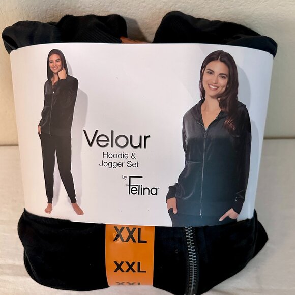 Felina Women's Luxe Velour Track Suit Size XXL Black Soft Loungewear Relax Fit - Picture 6 of 13